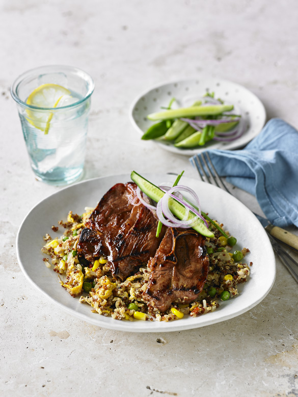 Char siu baked lamb chops with quinoa fried rice