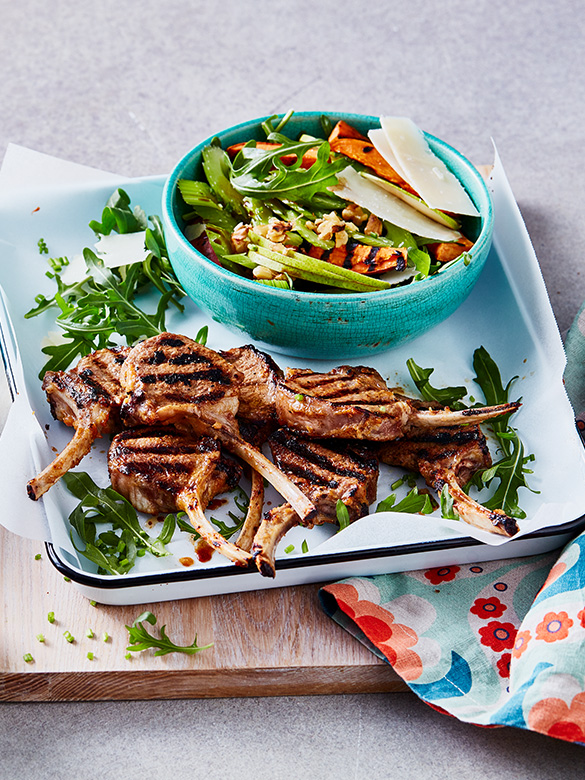 Miso Lamb Cutlets with Rocket and Pear Salad