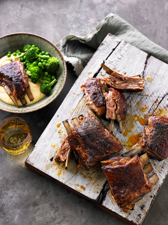 Cajun lamb ribs with cheesy polenta