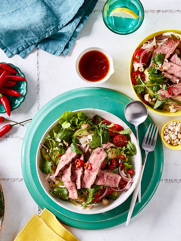 Spicy Thai lamb and noodle salad