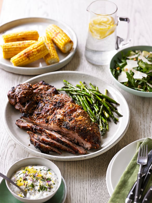 Butterflied lamb leg with lemon and herb cream