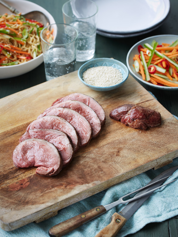 Five spice lamb mini roast with noodle salad