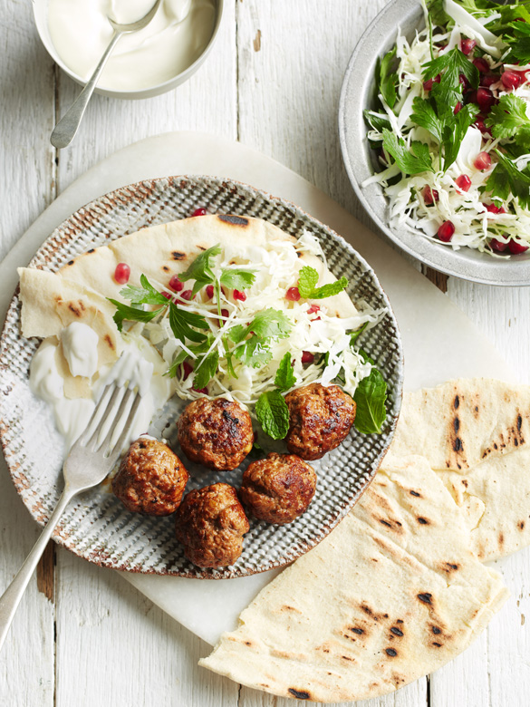 Harissa lamb meatballs with cabbage salad