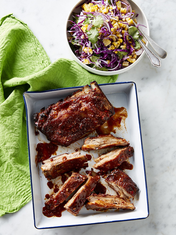 Lamb ribs with corn and red onion slaw