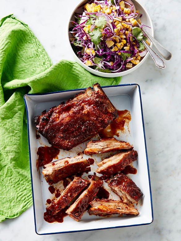 Lamb ribs with corn and red onion slaw