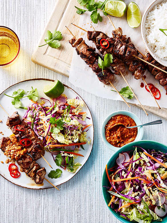 Satay Lamb Skewers with Asian Slaw