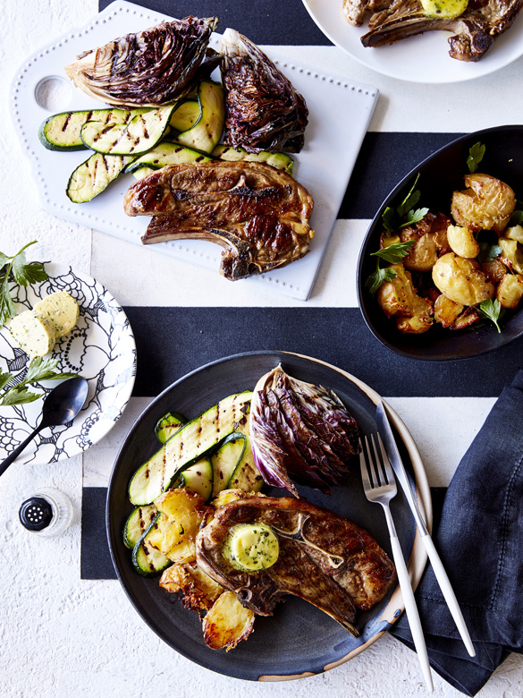 Char-grilled forequarter chops with parsley butter