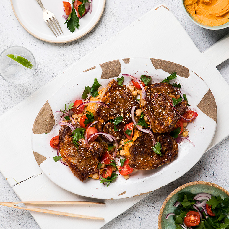 Spiced lamb loin chops, hummus & sumac salad | Australian Lamb - Recipes, Cooking Tips and More