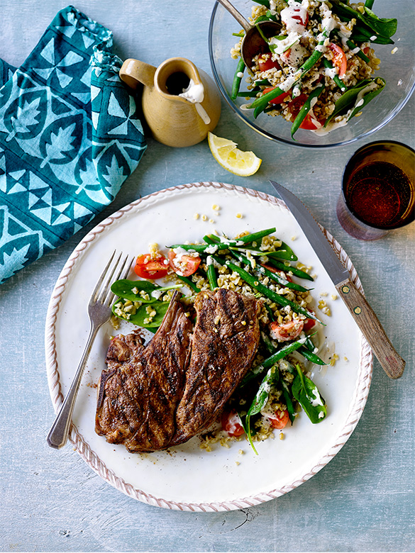 Syrian-spiced lamb chops with green bean salad