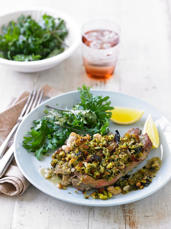 Braised forequarter chops with beans and pesto