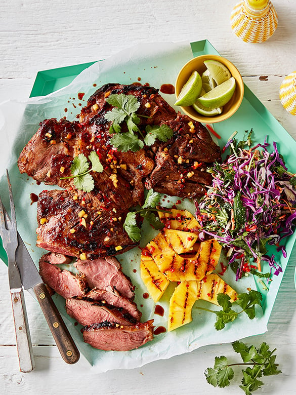 Honey, pineapple and chilli lamb leg