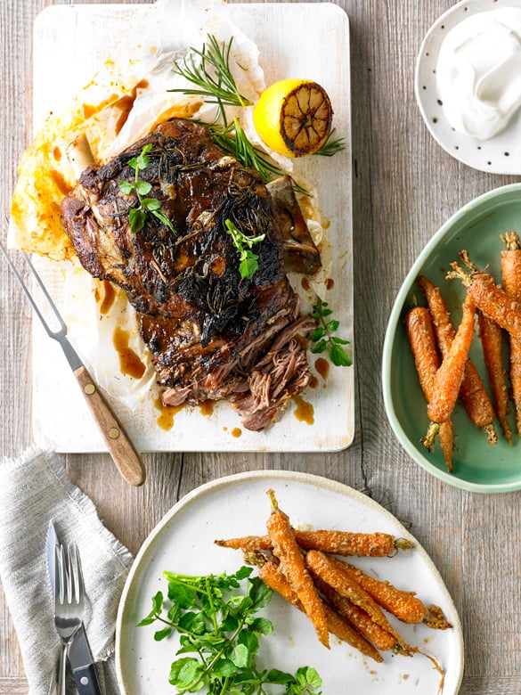 Middle Eastern style roast shoulder of lamb