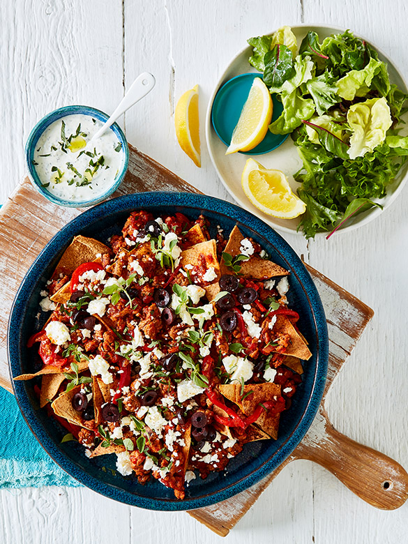 Greek lamb mince nachos