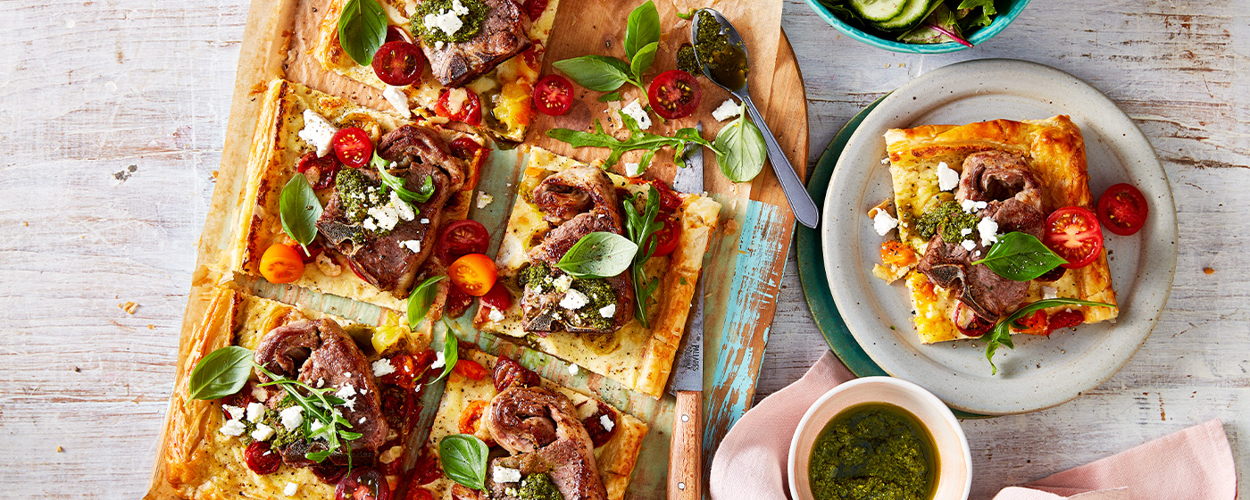 Lamb loin chop, tomato and pesto tart
            |
Australian Lamb - Recipes, Cooking Tips and More
