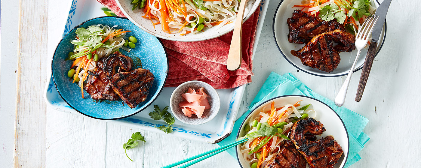 Hoisin lamb loin chops with noodle salad recipe | Australian Lamb - Recipes, Cooking Tips and More