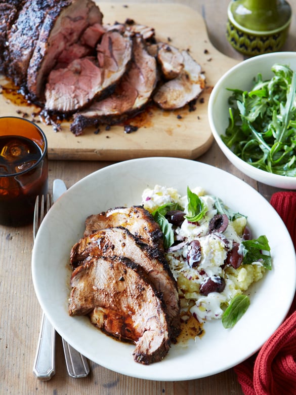 Boneless lamb shoulder roast with crushed kipflers