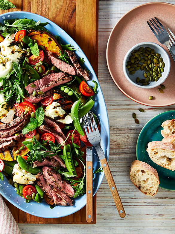 Warm lamb salad with mint salsa