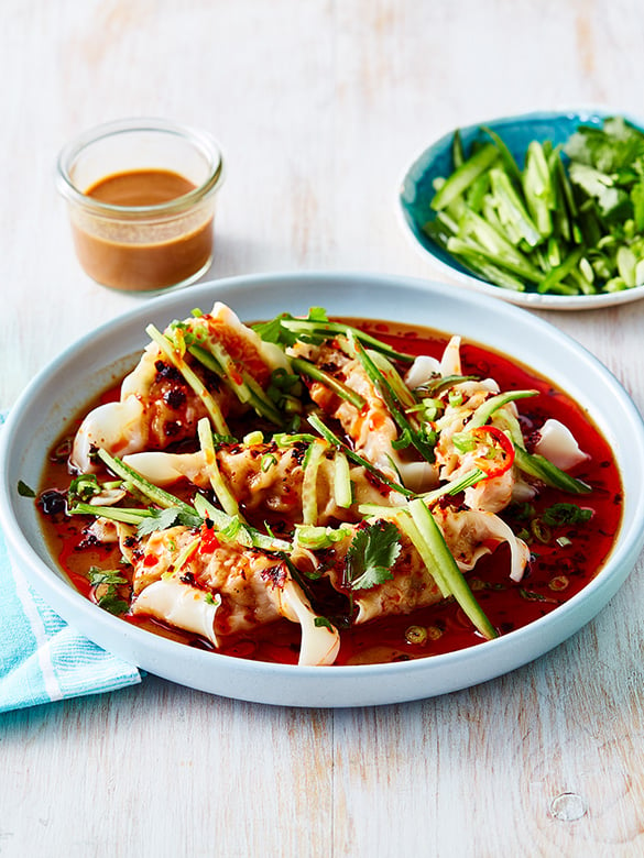 Lamb Dumplings with Sesame Sauce and Chilli oil