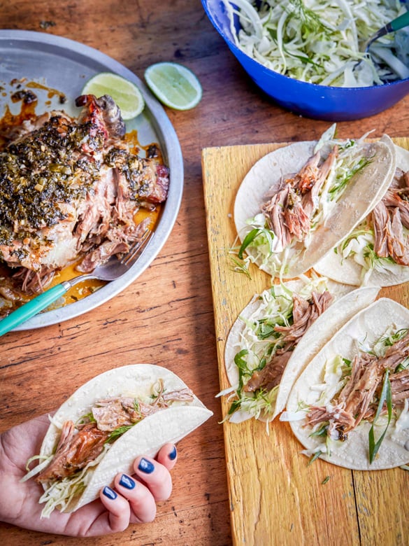 Jalapeno, lime and honey lamb shoulder tacos