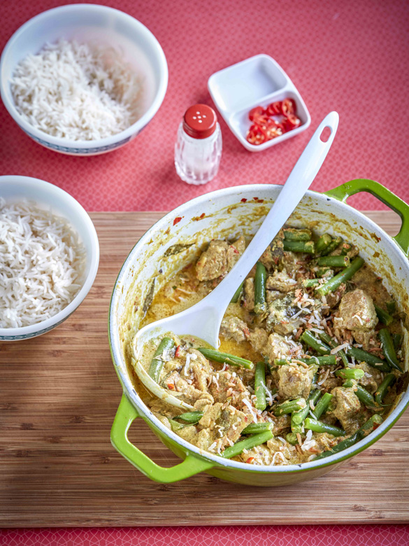 Sri Lankan-style lamb curry with basmati rice