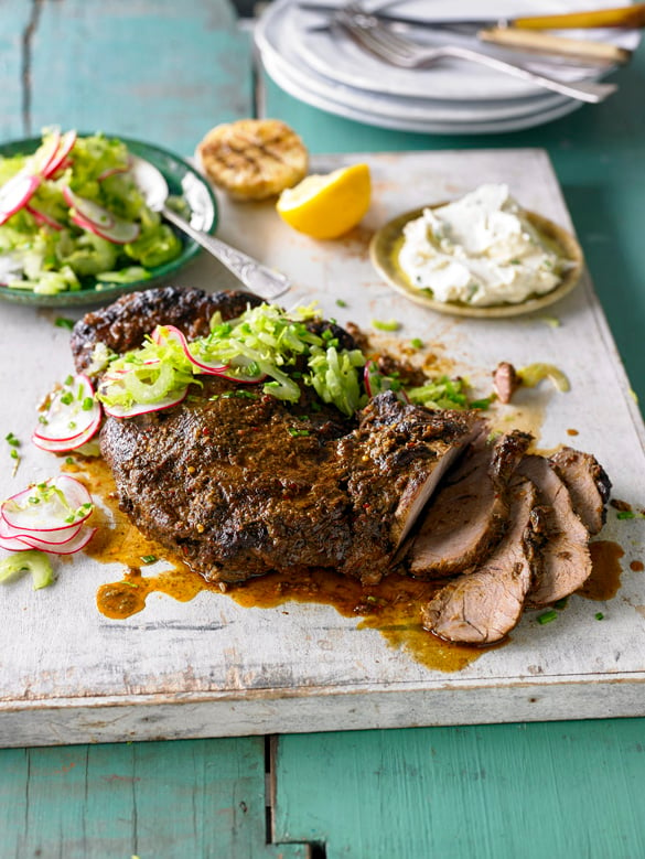 Barbecued piri piri butterflied leg of lamb