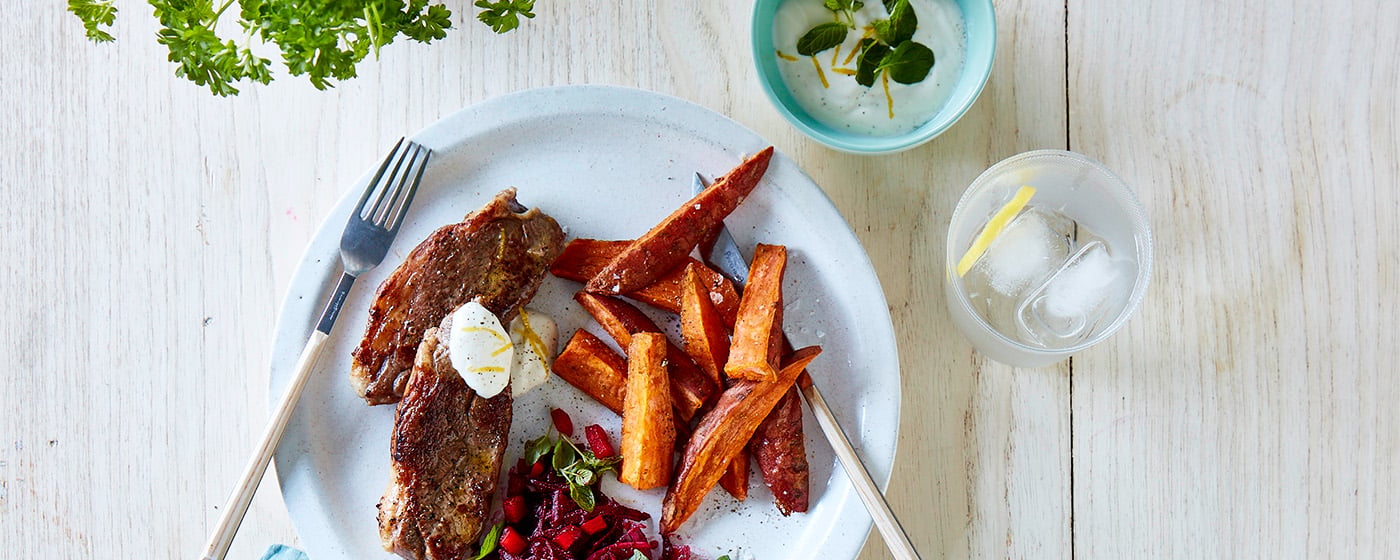 Rump steaks with beetroot relish and sweet potato recipe | Australian Lamb - Recipes, Cooking Tips a