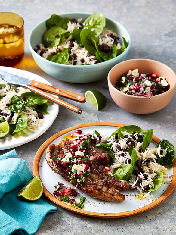 Grilled chops with pomegranate & mint salsa