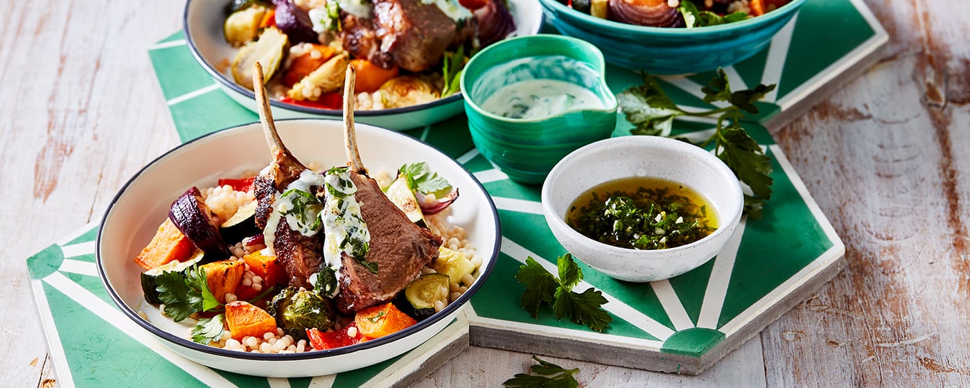 Sumac Lamb Rack with Pearl Couscous Salad | Australian Lamb - Recipes, Cooking Tips and More