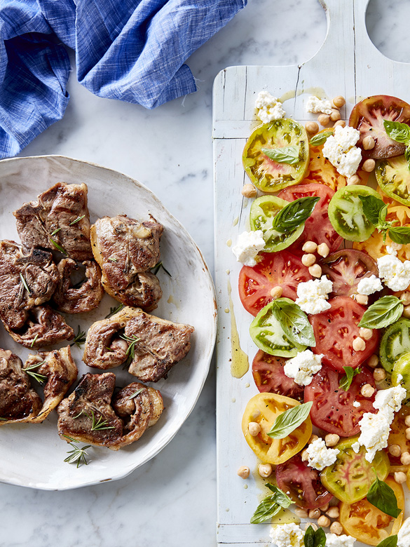 Lamb loin chops with heirloom tomato salad