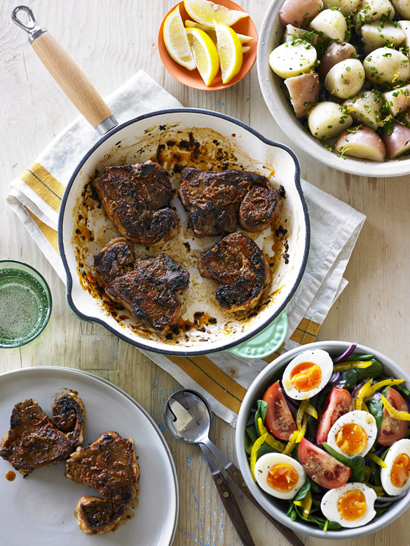 Spanish lamb loin chops, green bean & egg salad