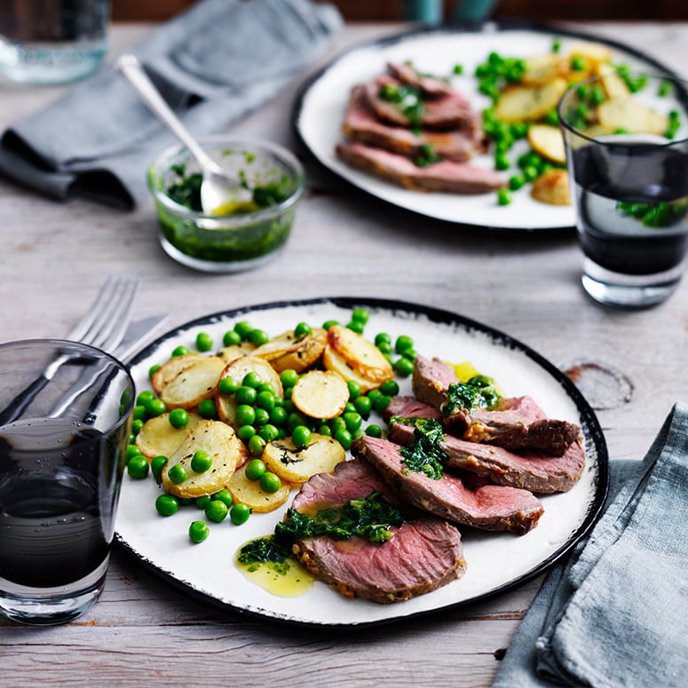 Lamb mini roast with potatoes, peas and mint recipe | Australian Lamb - Recipes, Cooking Tips and Mo