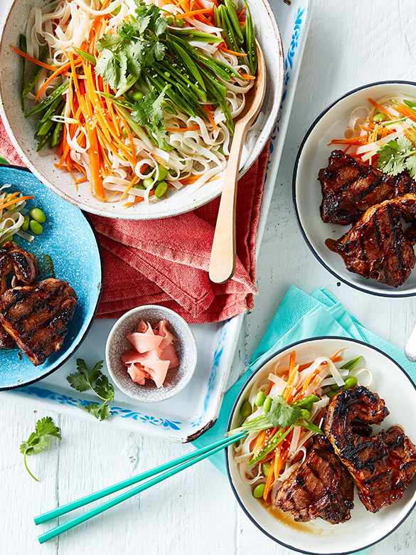 Hoisin lamb loin chops with noodle salad