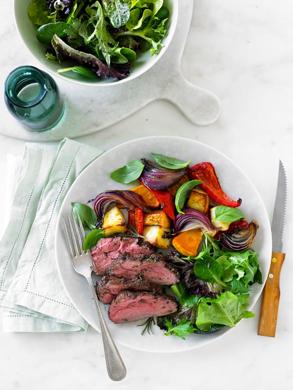 Rosemary lamb rump and balsamic roasted vegetables