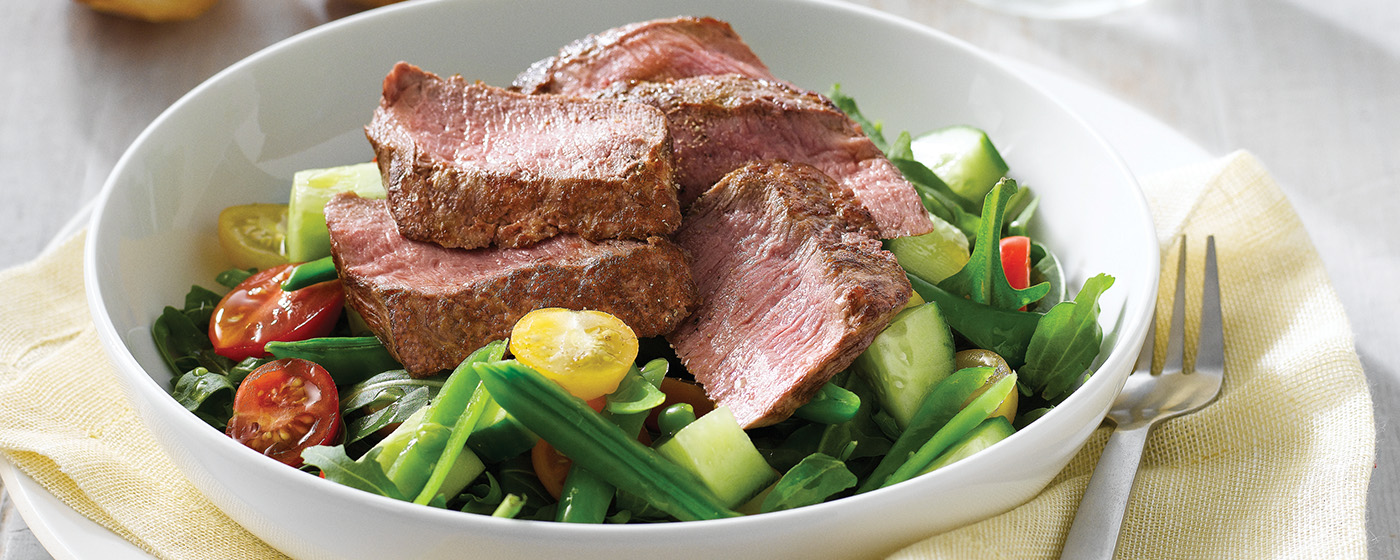 Lamb salad of rocket, tomato, cucumber and tahini recipe | Australian Lamb - Recipes, Cooking Tips a
