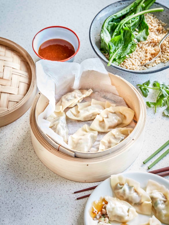 Lamb dumplings with plum sauce