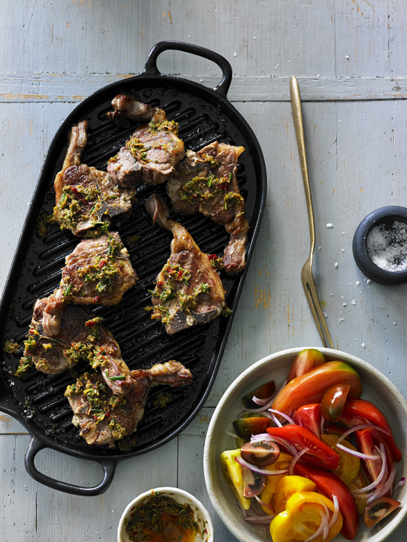 Lamb loin chops with anchovy and rosemary dressing