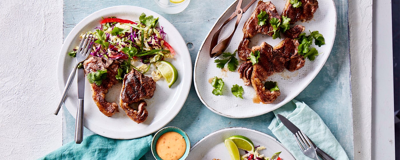 Grilled five-spice loin chops and Asian-style slaw recipe | Australian Lamb - Recipes, Cooking Tips 