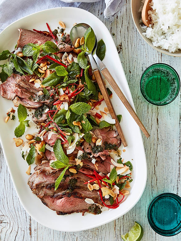 BBQ lemongrass lamb leg with mint dressing