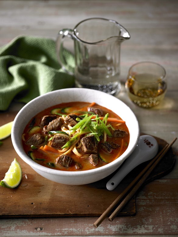 Lamb and vegetable laksa with Hokkien noodles