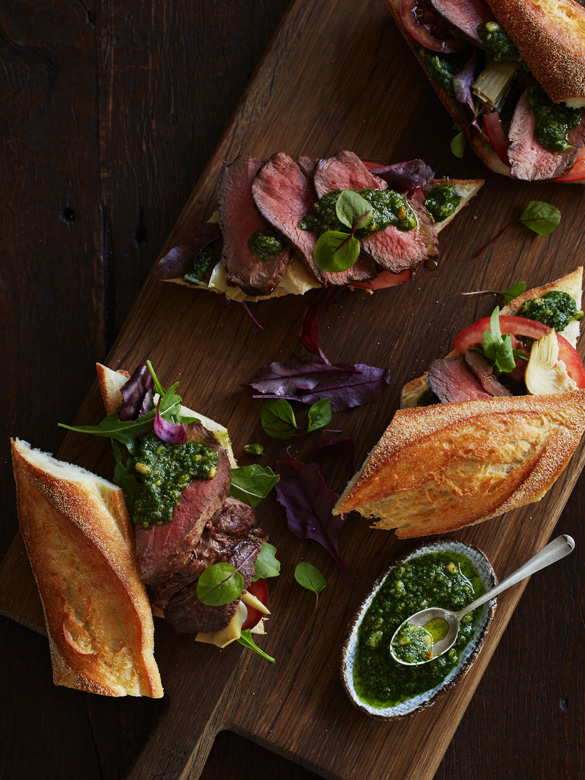 Roast lamb, pesto and artiochoke rolls