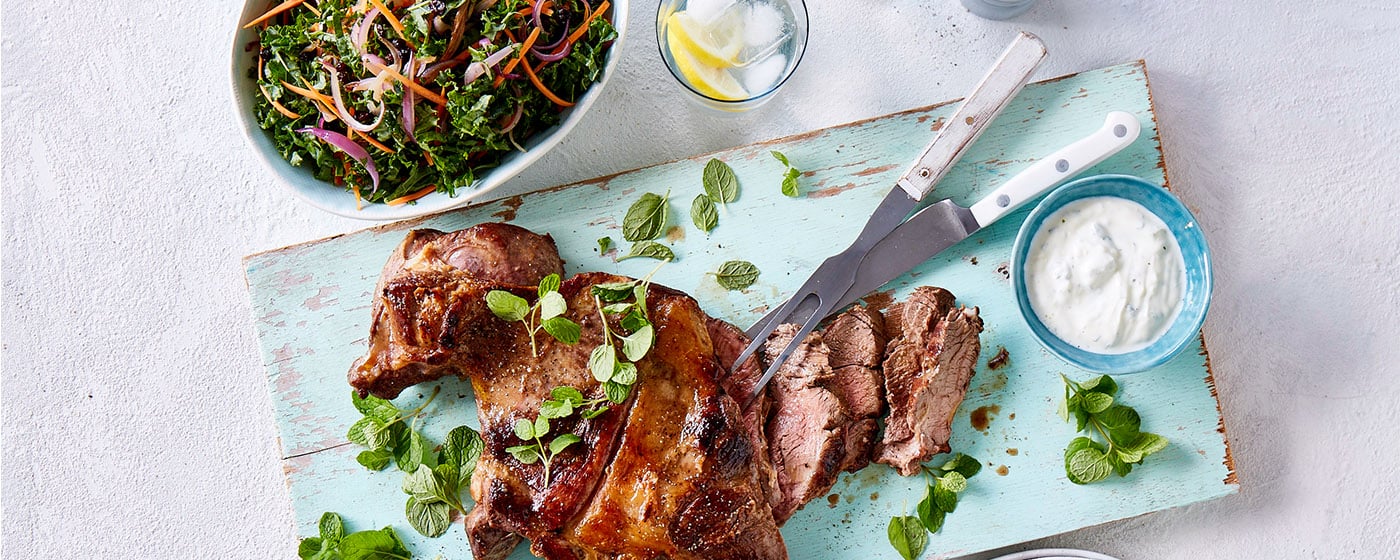 Butterflied lamb leg with kale salad recipe | Australian Lamb - Recipes, Cooking Tips and More