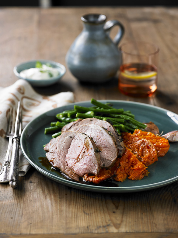 Lamb mini roast with smashed pumpkin & snake beans