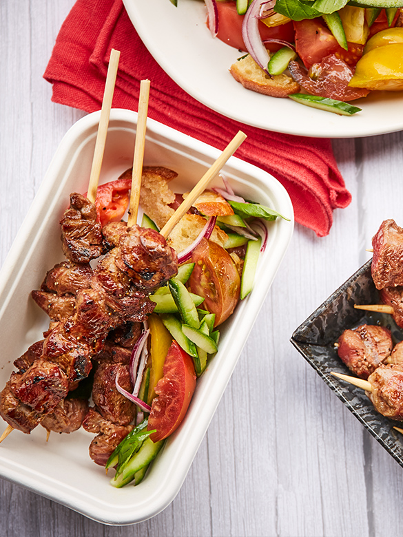 Lamb Arosticini Skewers, Panzanella Salad