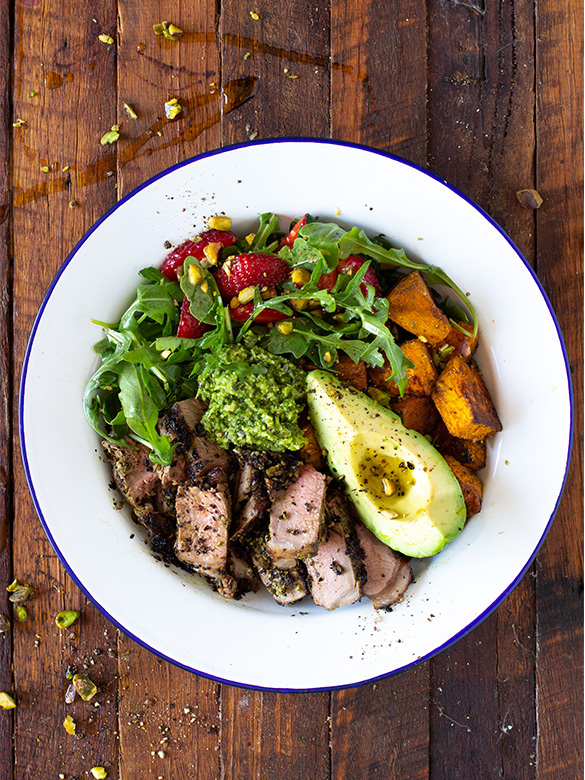 Jessica Cox’s basil and broccoli pesto lamb bowl