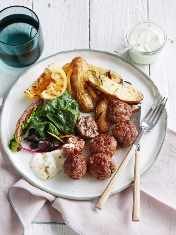 Spiced lamb and mint meatballs with lemon yoghurt