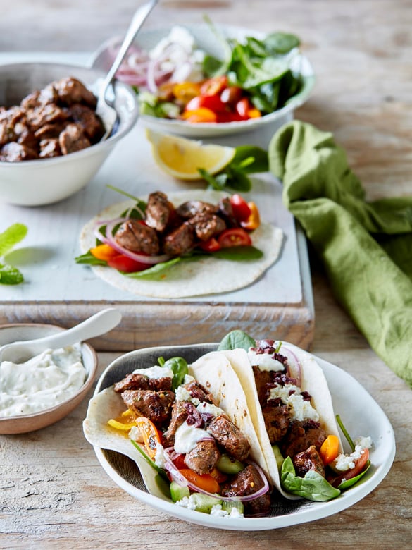 Greek lamb and feta tacos