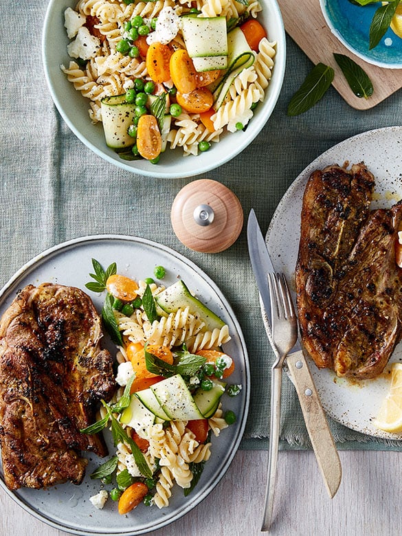 Lemon Pepper Lamb Chops with Spring Pasta Salad