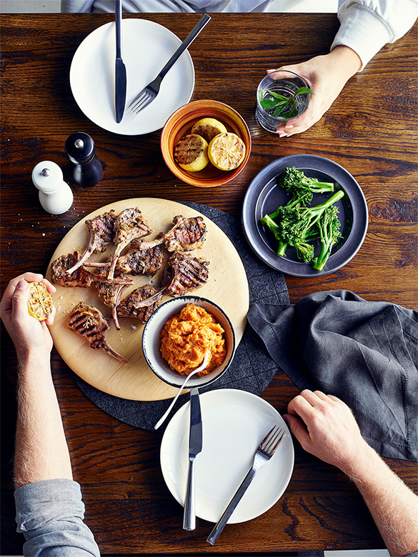 Oregano lamb cutlets with sweet potato mash