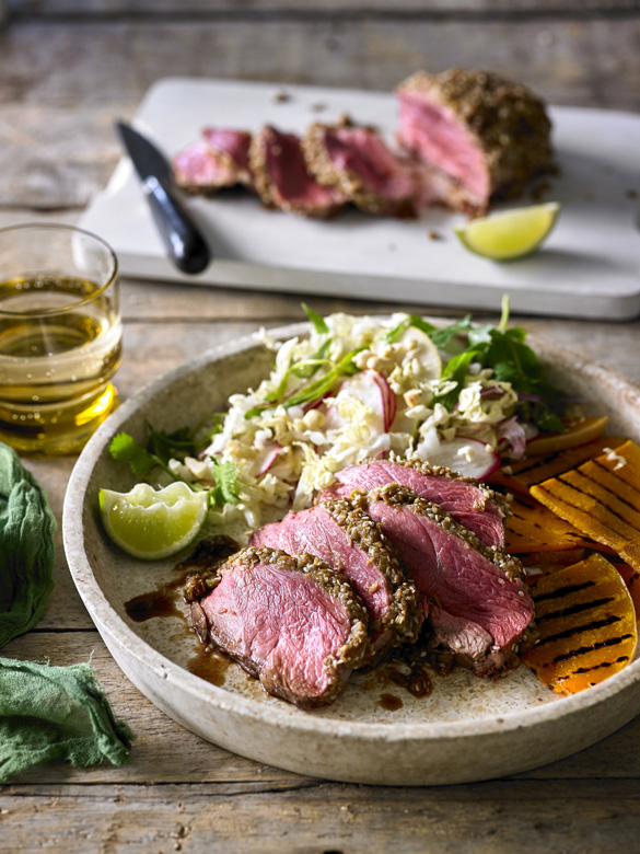 Korean-style lamb mini roasts with pear salad