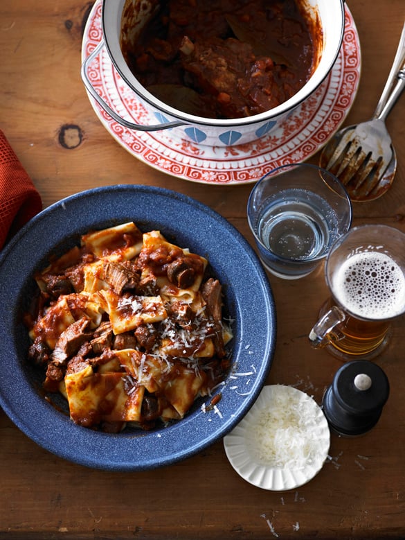 Pappardelle with Mediterranean lamb stew